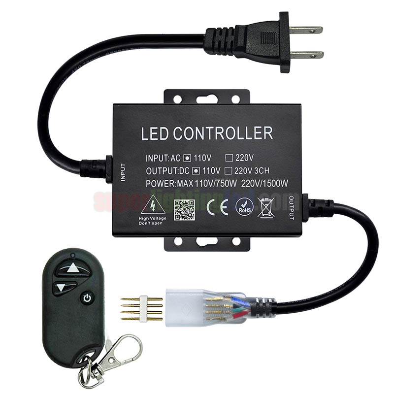 AC110-220V 1500W, RF LED Dimmer Controller, For Restaurant lighting, bedroom lighting, Connect 110V 220V High Voltage Single Color LED Strip Kit